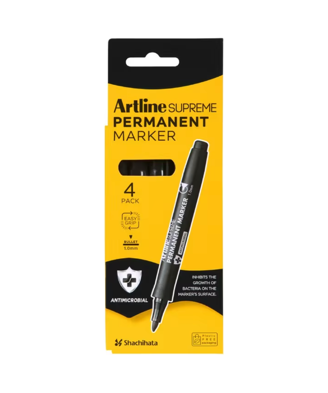 Artline Supreme Permanent Marker Core Black 4 Pack