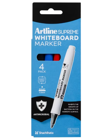 Artline Supreme Whiteboard Markers Bullet Assorted 4 Pack