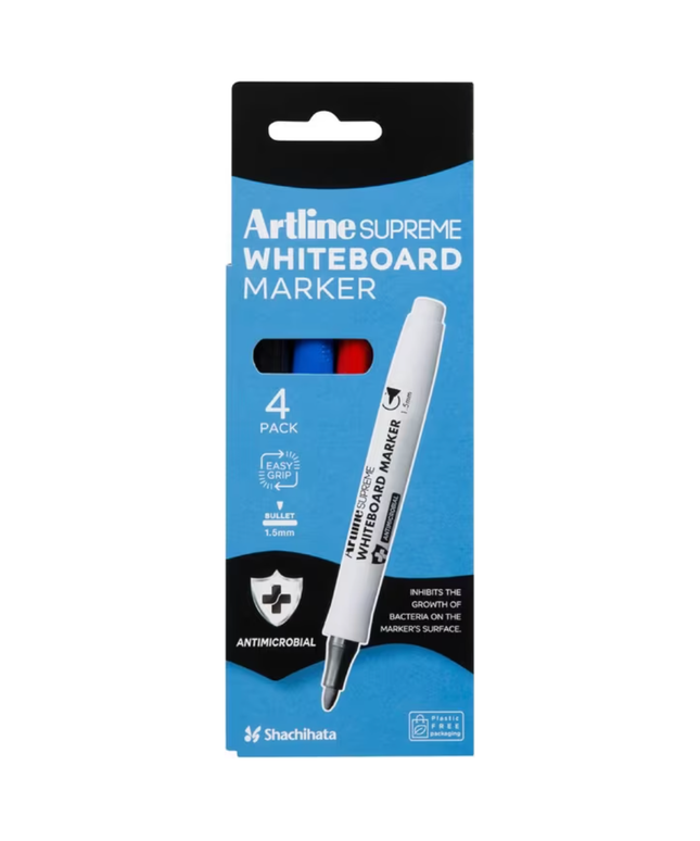 Artline Supreme Whiteboard Markers Bullet Assorted 4 Pack