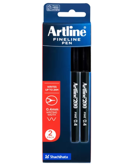 Artline 200 Fineliner 0.4mm Black 2 Pack