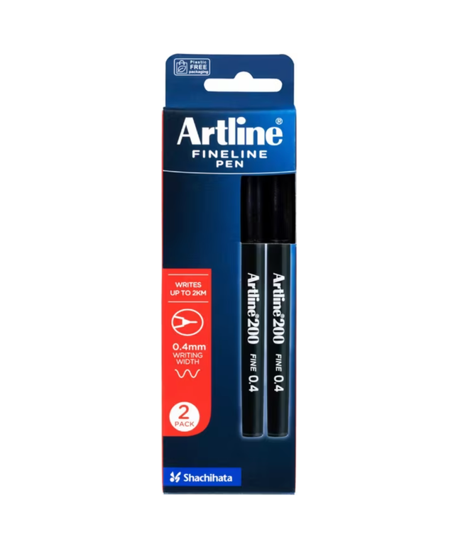 Artline 200 Fineliner 0.4mm Black 2 Pack
