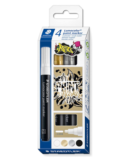 STAEDTLER 349 LUMOCOLOR PAINT MARKER BULLET 2.4MM METALLIC ASSORTED PACK 4
