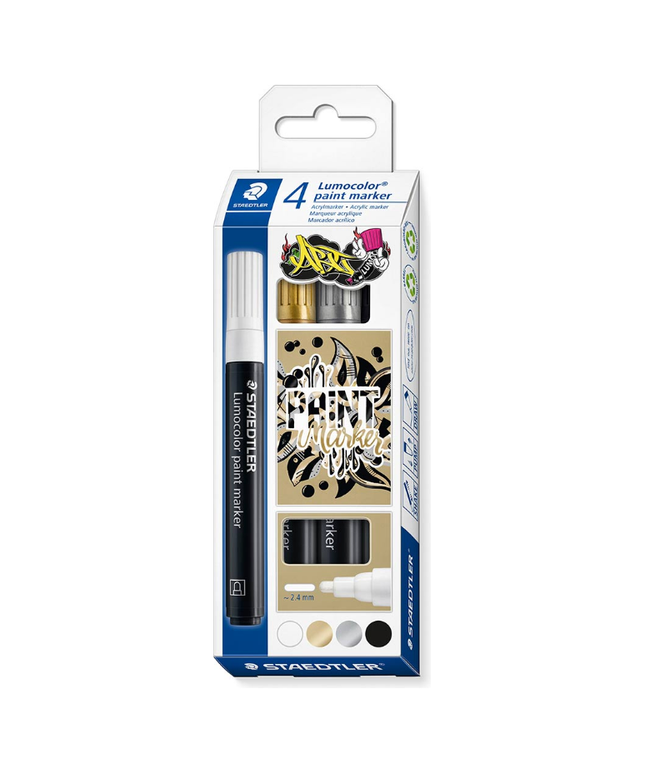STAEDTLER 349 LUMOCOLOR PAINT MARKER BULLET 2.4MM METALLIC ASSORTED PACK 4