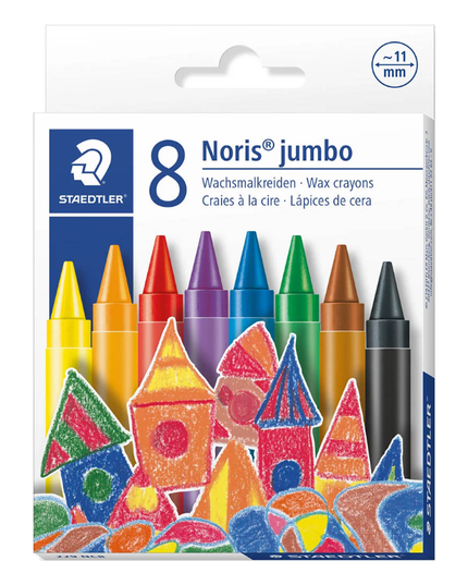 STAEDTLER 229 NORIS JUMBO WAX CRAYONS ASSORTED PACK 8