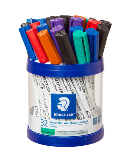 STAEDTLER  LUMOCOLOR WHITEBOARD COMPACT MARKER BULLET POINT - CUP OF 32 ASSORTED COLOURS