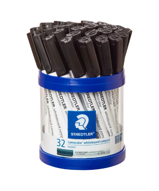 STAEDTLER LUMOCOLOR WHITEBOARD COMPACT MARKER BULLET POINT - CUP OF 32 BLACK