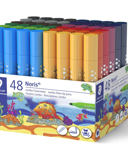 STAEDTLER NORIS TRIANGULAR FIBRE TIP PENS BROAD - CLASS PACK OF 48 ASSORTED COLOURS