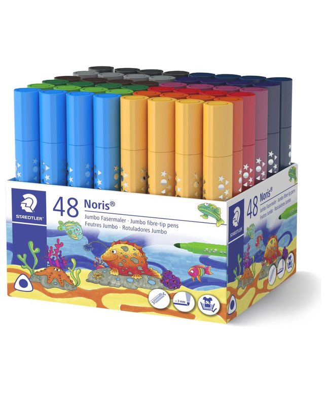 STAEDTLER NORIS TRIANGULAR FIBRE TIP PENS BROAD - CLASS PACK OF 48 ASSORTED COLOURS