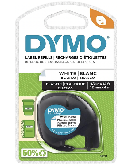DYMO LetraTag Plastic Label Tape- Black on White