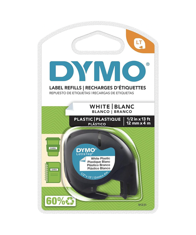 DYMO LetraTag Plastic Label Tape- Black on White