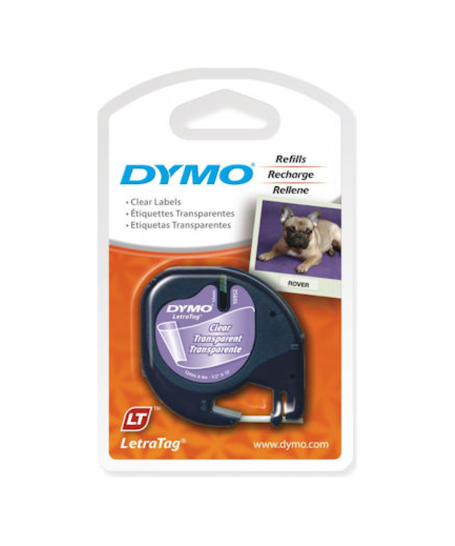 DYMO LetraTag Plastic Label Tape- Black on Clear