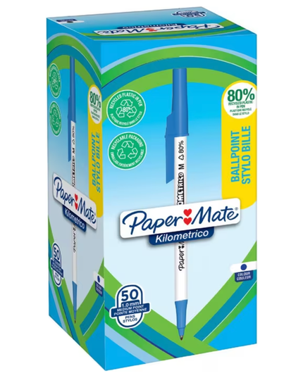 Paper Mate Blue Kilometrico Recycled Ballpoints Blue (50 Pack)