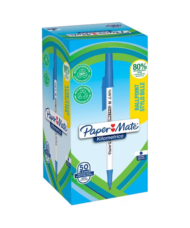 Paper Mate Blue Kilometrico Recycled Ballpoints Blue (50 Pack)