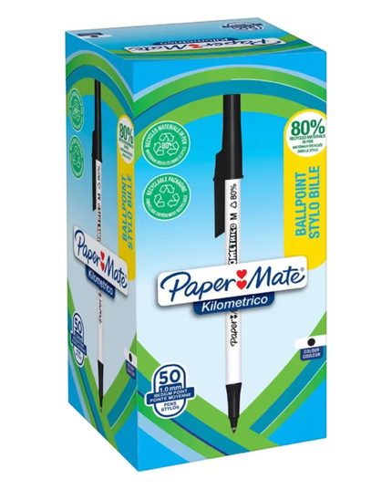 Paper Mate Kilometrico Recycled Ballpoints Black (50 Pack)