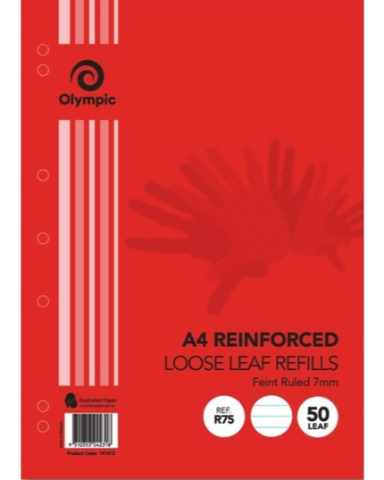Olympic Reinforced Refills A4 7mm Lined 7 Hole Punched Pack of 50 R75