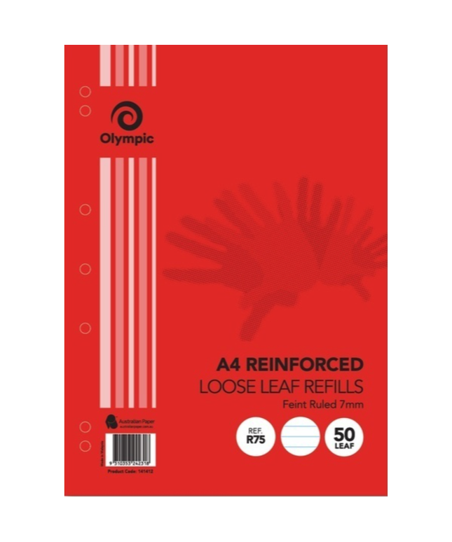 Olympic Reinforced Refills A4 7mm Lined 7 Hole Punched Pack of 50 R75