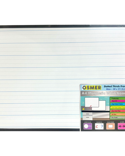 A4 Magnetic Whiteboard Doubled Sided - Plain and Dotted Thirds with Frame