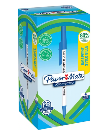 Paper Mate Blue Kilometrico Recycled Ballpoints Blue (50 Pack)