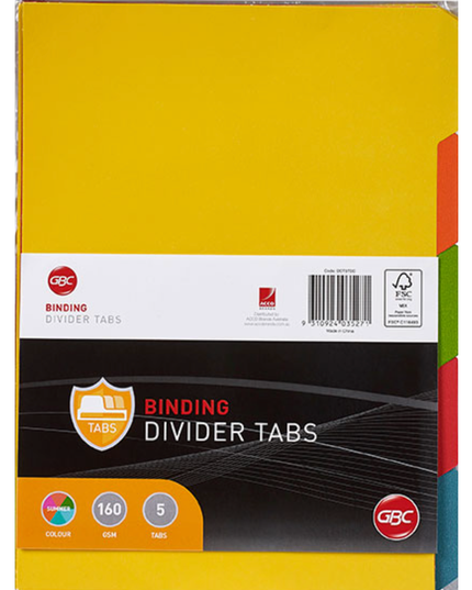GBC BINDING TAB DIVIDERS A4 COLOUR (ASSORTED SIZES)