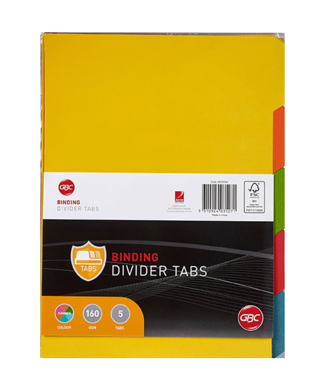 GBC BINDING TAB DIVIDERS A4 COLOUR (ASSORTED SIZES)