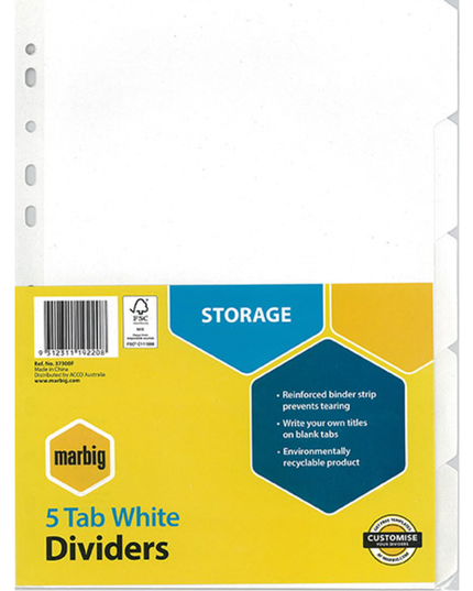 MARBIG TAB DIVIDERS A4 COLOUR (ASSORTED SIZES)