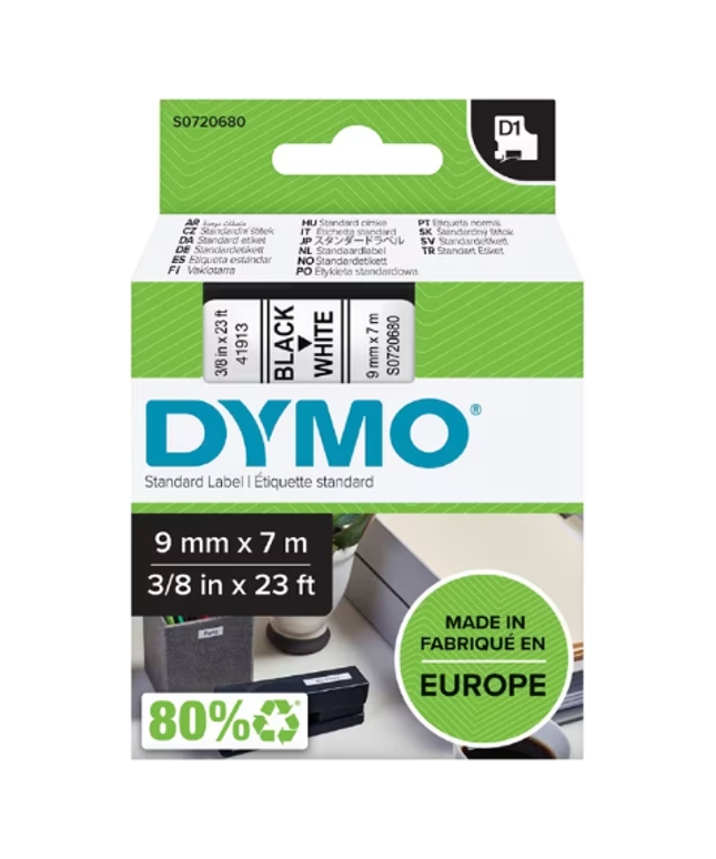 DYMO D1 Labelling Tape - Black on White (9mm x 7m)
