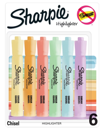 Sharpie Tank Highlighters 6 Pack Pastel