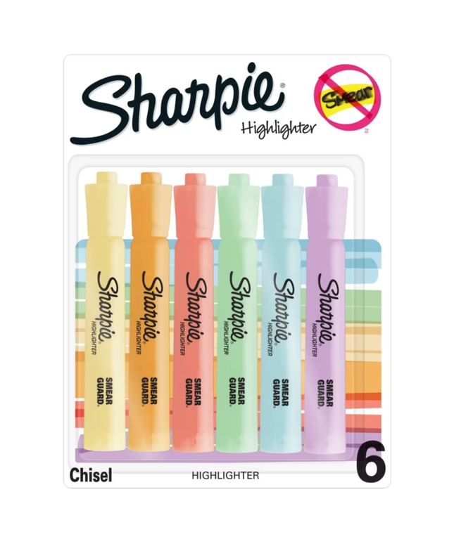 Sharpie Tank Highlighters 6 Pack Pastel