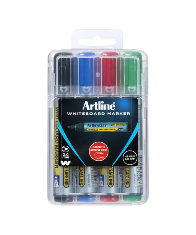 Artline 577 Whiteboard Markers Bullet Assorted 4 Pack
