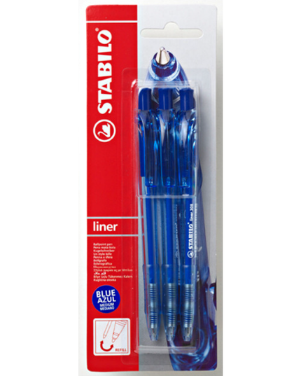 Stabilo Liner Ballpoint Pen Blue (3 Pack)