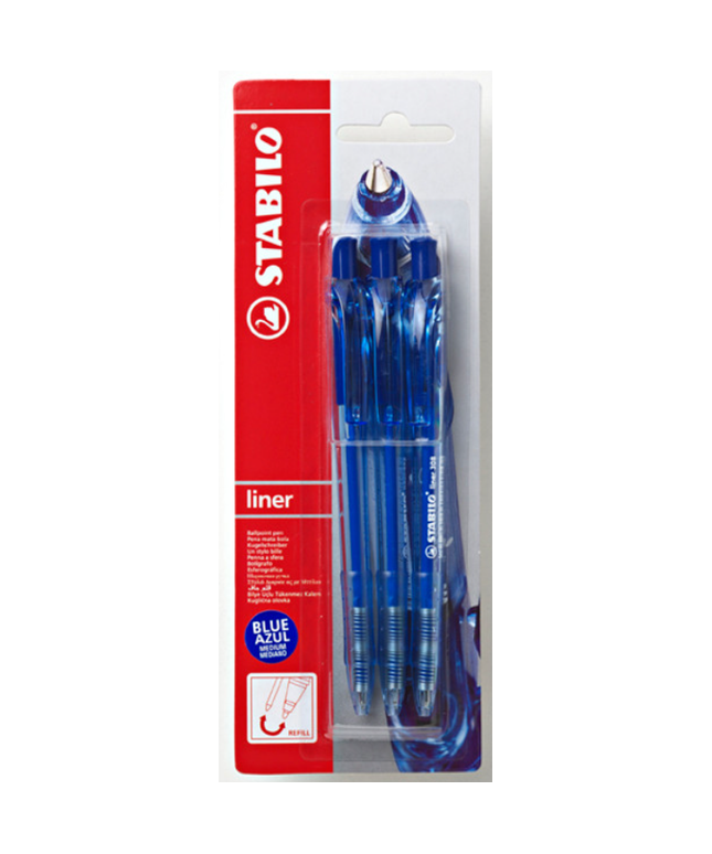Stabilo Liner Ballpoint Pen Blue (3 Pack)