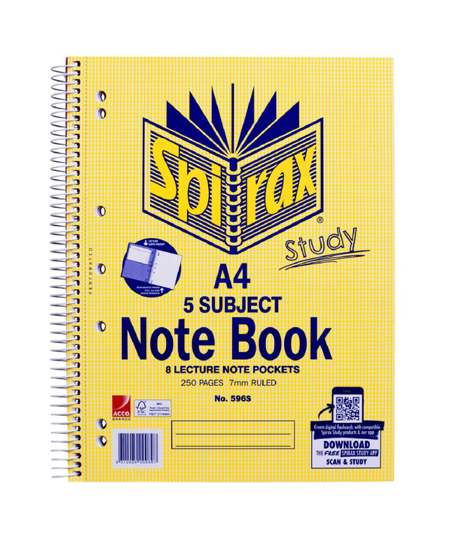 Spirax 596 5 Subject Book A4 250 Page