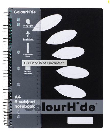 Colourhide A4 5 Subject Notebook 250 Page Assorted