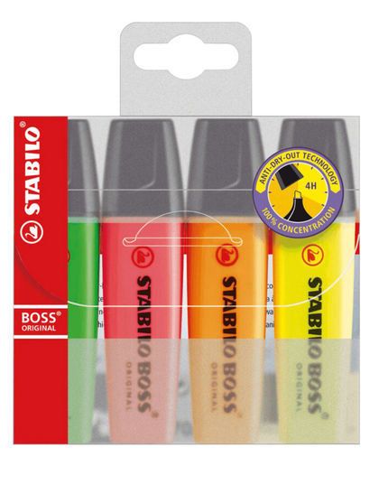 Stabilo Boss Highlighter Pack 4 Assorted
