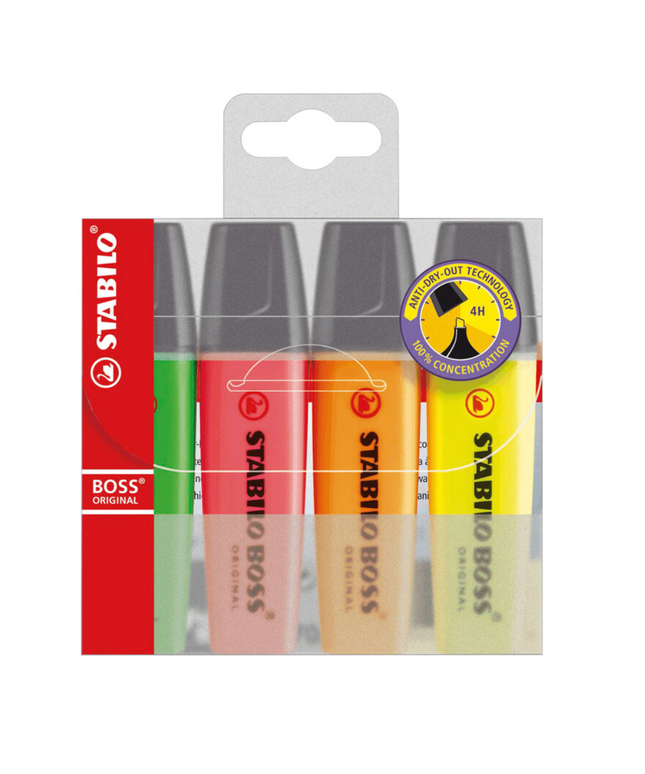 Stabilo Boss Highlighter Pack 4 Assorted