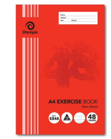 Olympic Exercise Book A4 48 Pages 8mm Feint Ruled Stapled