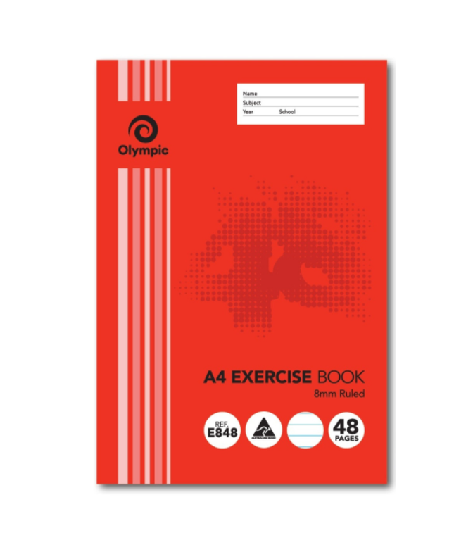 Olympic Exercise Book A4 48 Pages 8mm Feint Ruled Stapled