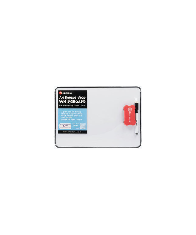 Micador A4 Double Sided Non-Magnetic Whiteboard with Eraser and Marker