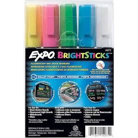 Expo Bright Sticks Wet Erase Whiteboard Marker 5 Pack (Assorted Colours)