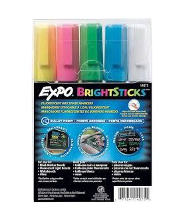 Expo Bright Sticks Wet Erase Whiteboard Marker 5 Pack (Assorted Colours)